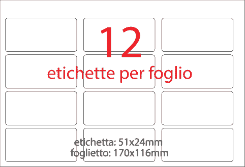 wereinaristea EtichetteAutoadesive aRegistro, 51x24mm(24x51) Carta BIANCO, in foglietti da 116x170, 12 etichette per foglio, (10 fogli).
