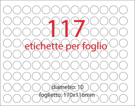 wereinaristea EtichetteAutoadesive aRegistro, diametro 10 BIANCO, in foglietti da 116x170, 117 etichette per foglio, (10 fogli).