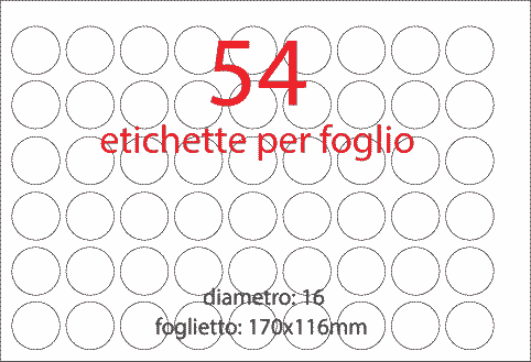 wereinaristea EtichetteAutoadesive aRegistro, diametro 16 BIANCO, in foglietti da 116x170, 54 etichette per foglio, (10 fogli).