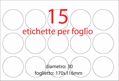 wereinaristea EtichetteAutoadesive aRegistro, diametro 30 BIANCO, in foglietti da 116x170, 15 etichette per foglio, (10 fogli).