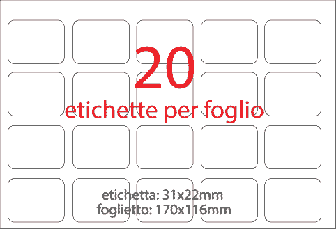 wereinaristea EtichetteAutoadesive, 31x22mm(22x31) CartaVERDE In foglietti da 116x170, 20 etichette per foglio, (10 fogli).