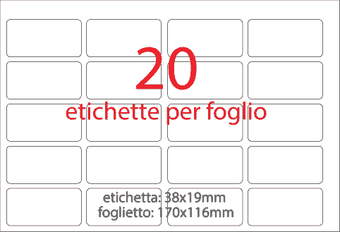 wereinaristea EtichetteAutoadesive aRegistro, 38x19mm(19x38) CartaBIANCA BIANCO, in foglietti da 116x170, 20 etichette per foglio, (10 fogli).