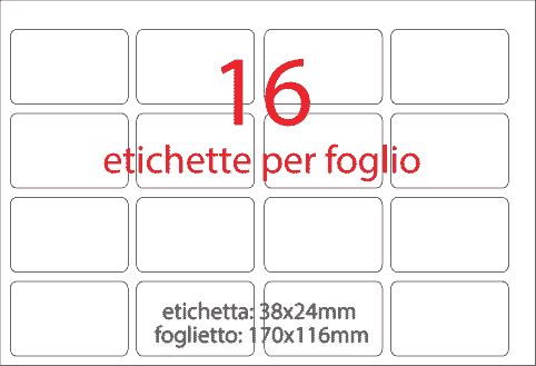 wereinaristea EtichetteAutoadesive aRegistro, 38x24mm(24x38) CartaGIALLA GIALLO, in foglietti da 116x170, 16 etichette per foglio, (10 fogli).