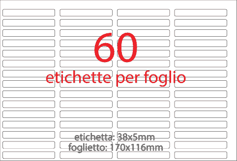 wereinaristea EtichetteAutoadesive aRegistro, 38x5mm(5x38) Carta BIANCO, in foglietti da 116x170, 60 etichette per foglio, (10 fogli).