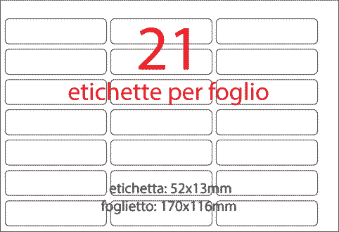 wereinaristea EtichetteAutoadesive aRegistro, 52x13mm(13x52) Carta BIANCO, in foglietti da 116x170, 21 etichette per foglio, (10 fogli).