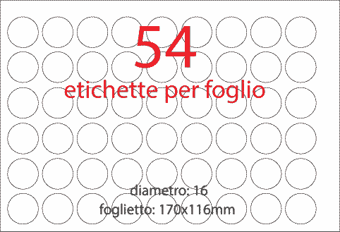 wereinaristea Bollini autoadesivi, CartaARANCIONE, diametro 16 in foglietti formato 130x165mm, 48 etichette per foglio.