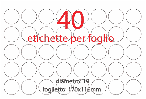wereinaristea EtichetteAutoadesive aRegistro, diametro 19 ROSSO, in foglietti da 116x170, 40 etichette per foglio, (10 fogli).