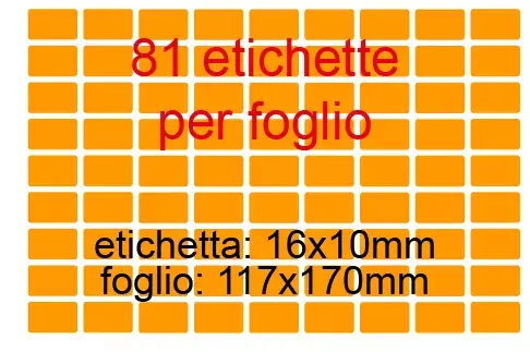 wereinaristea EtichetteAutoadesive perfetto registro. 16x10mm(10x16mm) ARANCIO in foglietti da 116x170, 81 etichette per foglio, (10 fogli).