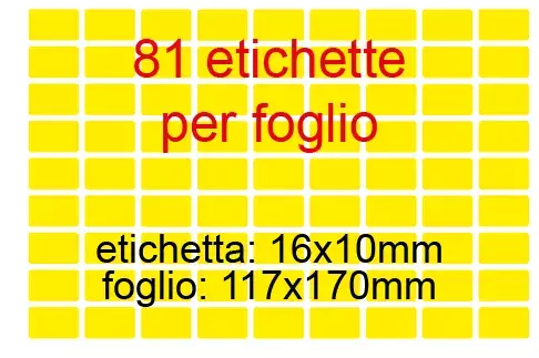 wereinaristea EtichetteAutoadesive perfetto registro. 16x10mm(10x16mm) GIALLO in foglietti da 116x170, 81 etichette per foglio, (10 fogli).