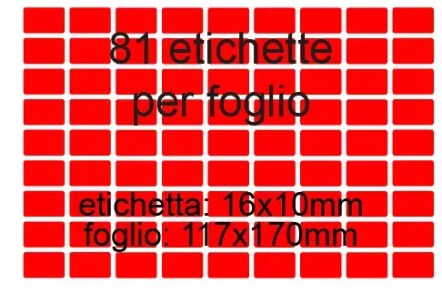 wereinaristea EtichetteAutoadesive perfetto registro. 16x10mm(10x16mm) ROSSA in foglietti da 116x170, 81 etichette per foglio, (10 fogli).