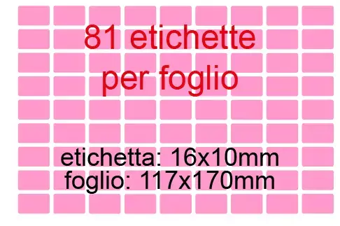 wereinaristea EtichetteAutoadesive perfetto registro. 16x10mm(10x16mm) ROSA in foglietti da 116x170, 81 etichette per foglio, (10 fogli).