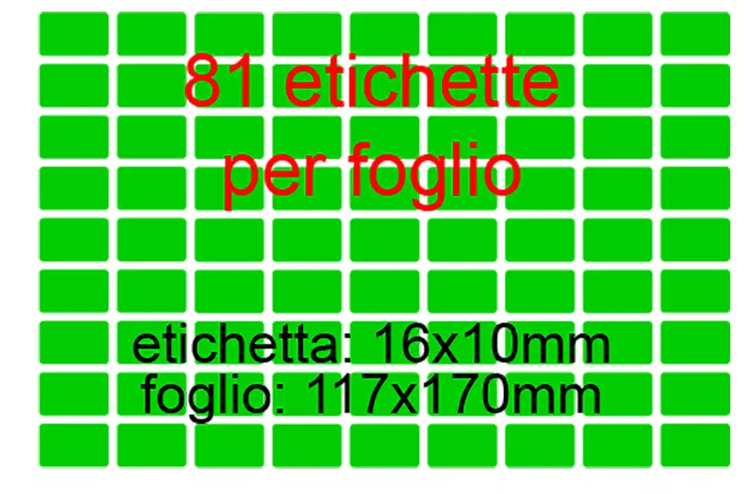 wereinaristea EtichetteAutoadesive perfetto registro. 16x10mm(10x16mm) VERDE in foglietti da 116x170, 81 etichette per foglio, (10 fogli).