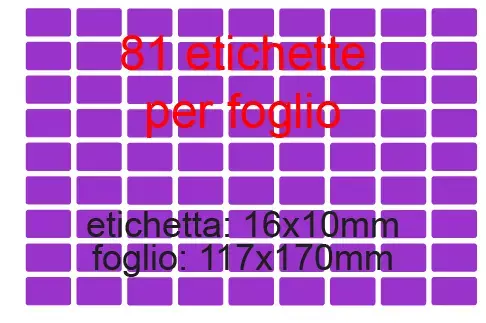 wereinaristea EtichetteAutoadesive perfetto registro. 16x10mm(10x16mm) VIOLA in foglietti da 116x170, 81 etichette per foglio, (10 fogli).