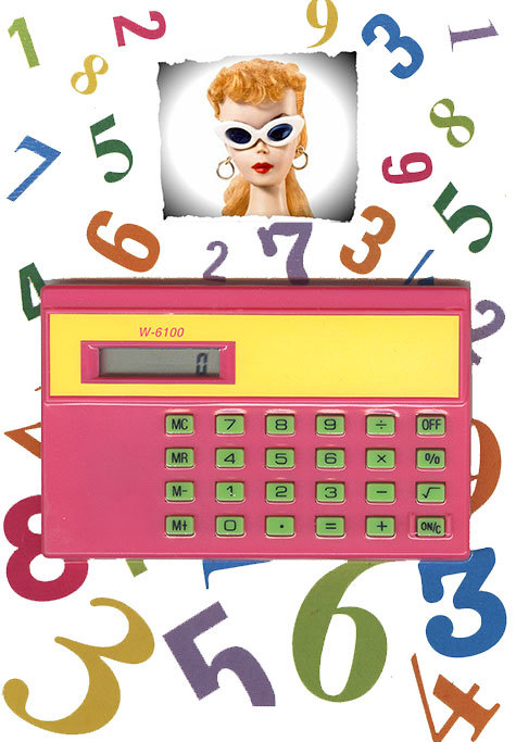 gbc La calcolatrice di BARBIE.  ROSA CICLAMINO. Calcolatrice portatile W-6100. Alimentazione a batteria, dimensioni 55x90x6mm, 4 operazioni, percentuale, radice quadrata, memorie.